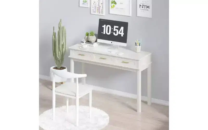 Cream White Vanity Desk with 3 Drawers, Modern Makeup Table or Writing Desk for Bedroom