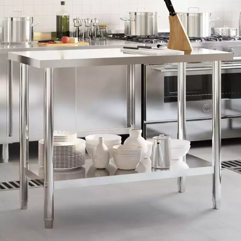 vidaXL Kitchen Work Table with Wheels 43.3x21.7x33.5 Stainless Steel