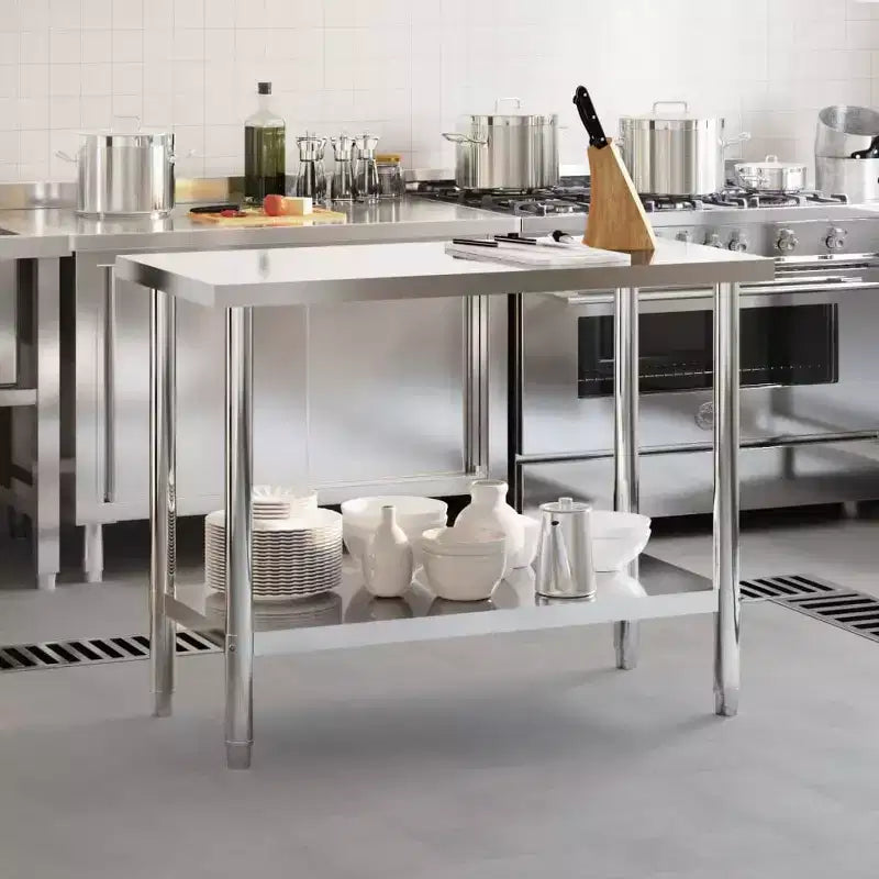 vidaXL Kitchen Work Table with Wheels 43.3x21.7x33.5 Stainless Steel
