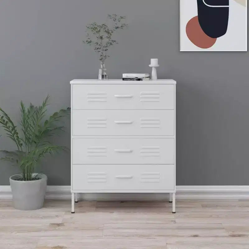 vidaXL Chest Of Drawers White Steel 31.5 x 13.8 x 40.0 in