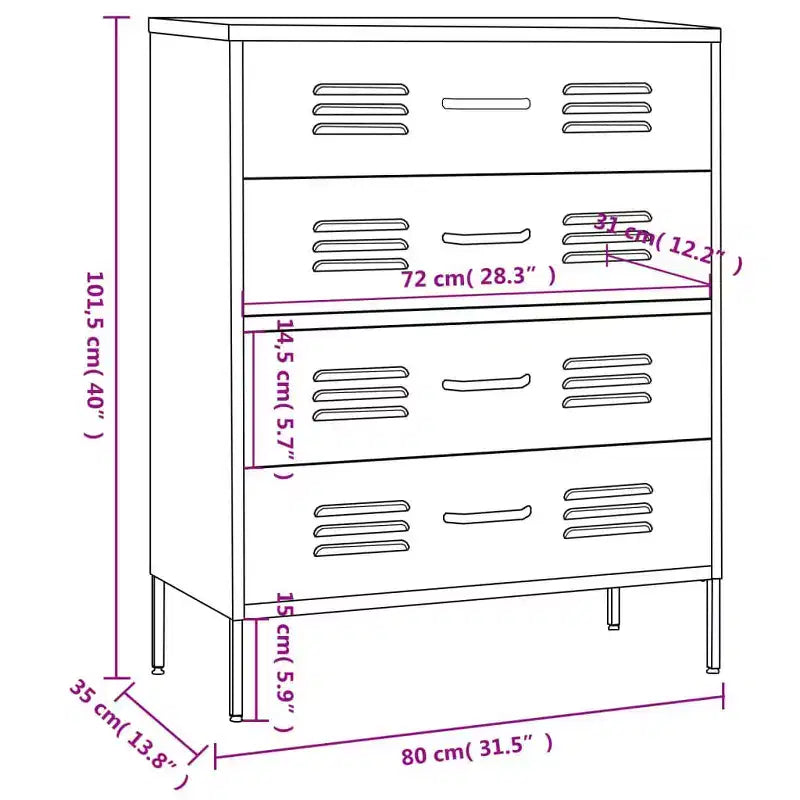 vidaXL Chest Of Drawers White Steel 31.5 x 13.8 x 40.0 in