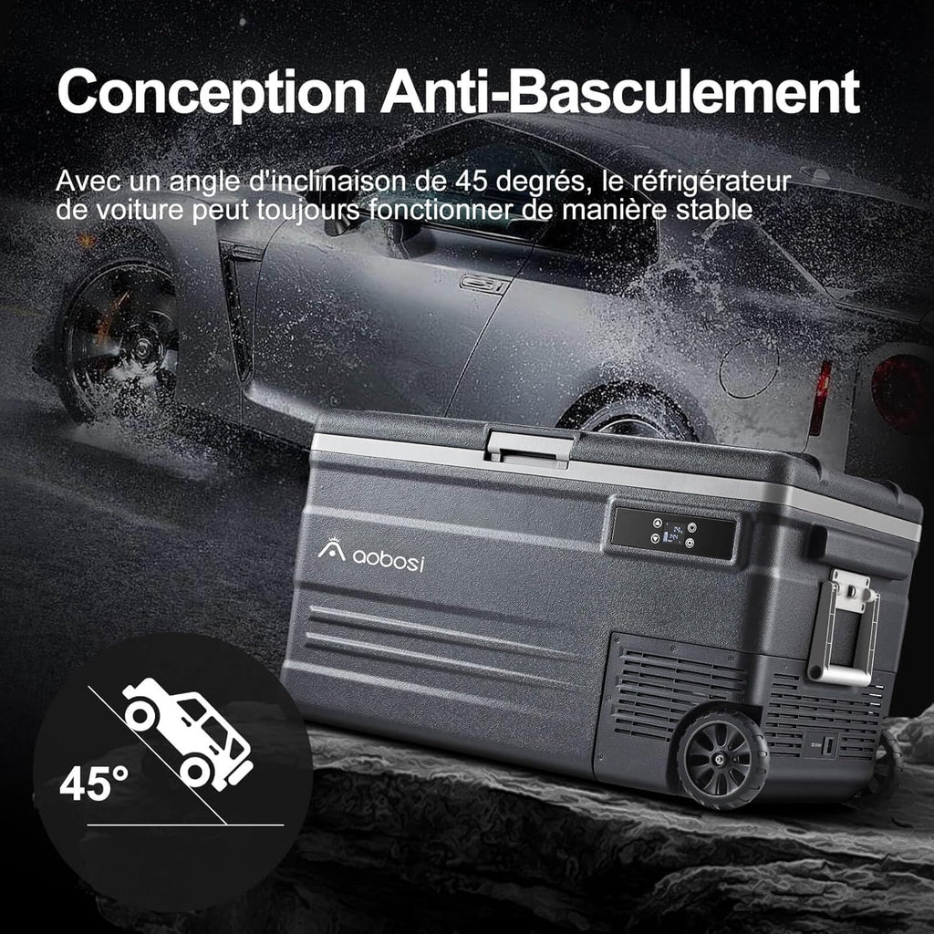 AAOBOSI 45L Glacière à Compresseur, Glaciere électrique -20°C à 20°C, Frigo Camion APP&Bouton Contr?le, 12/24V DC et 100-240V AC Glaciere Camping Pour Voiture, Camion, Bateau et Prise De Courant