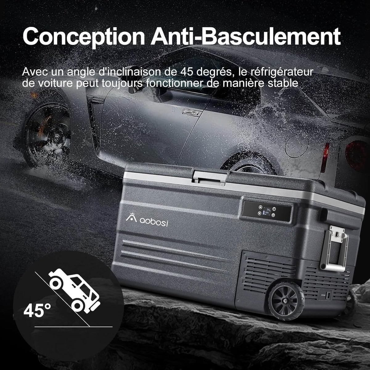 AAOBOSI 45L Glacière à Compresseur, Glaciere électrique -20°C à 20°C, Frigo Camion APP&Bouton Contr?le, 12/24V DC et 100-240V AC Glaciere Camping Pour Voiture, Camion, Bateau et Prise De Courant