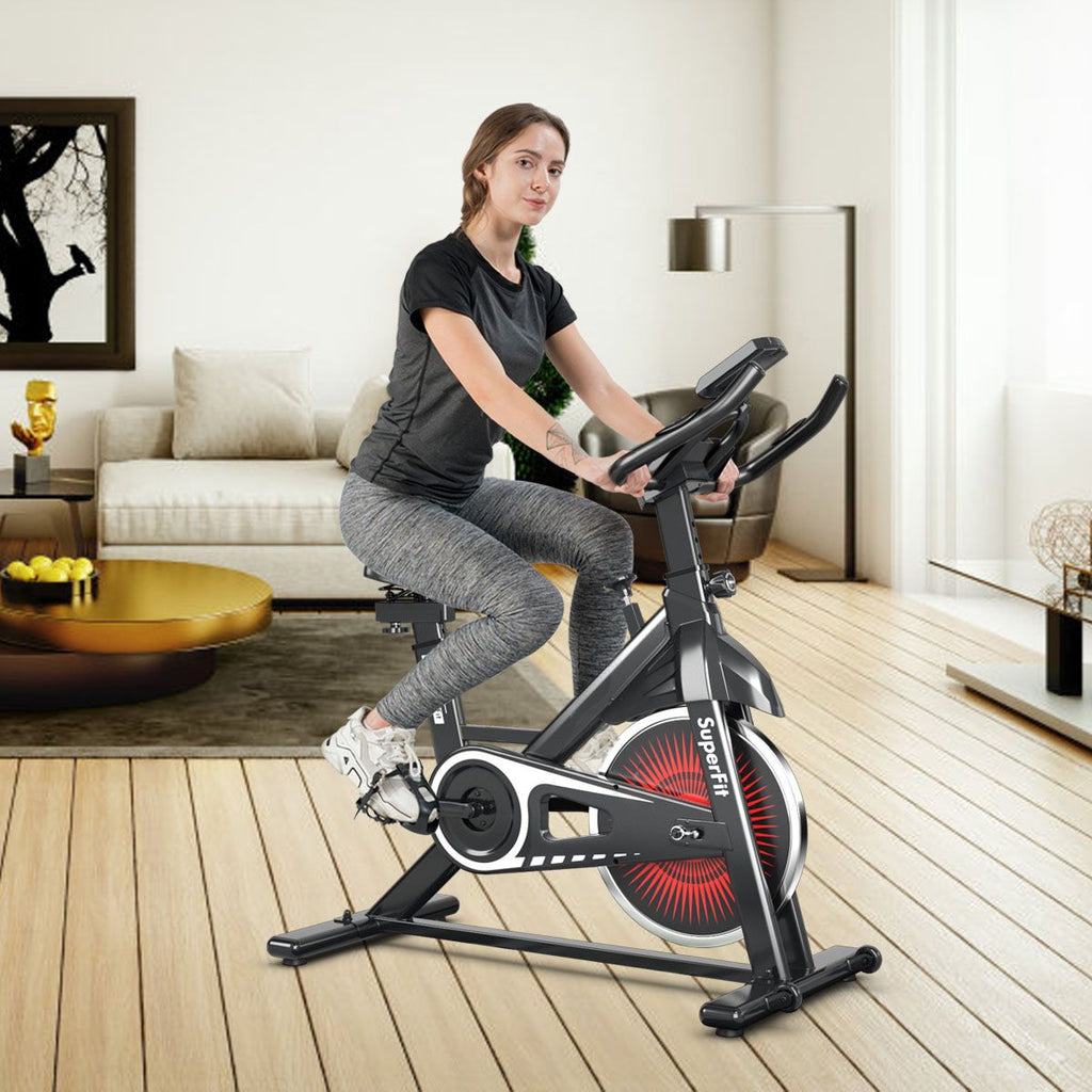 Vélo d’appartement silencieux avec roue et guidon en acier