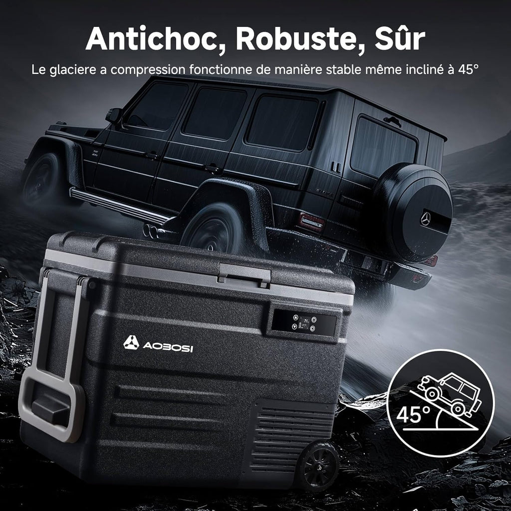AAOBOSI 45L Glacière à Compresseur, Glaciere électrique -20°C à 20°C, Frigo Camion APP&Bouton Contr?le, 12/24V DC et 100-240V AC Glaciere Camping Pour Voiture, Camion, Bateau et Prise De Courant