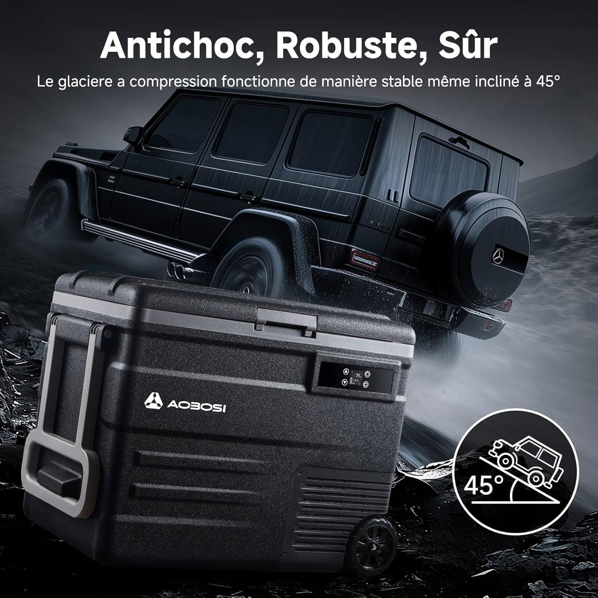AAOBOSI 45L Glacière à Compresseur, Glaciere électrique -20°C à 20°C, Frigo Camion APP&Bouton Contr?le, 12/24V DC et 100-240V AC Glaciere Camping Pour Voiture, Camion, Bateau et Prise De Courant