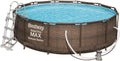Bestway Power Steel Deluxe Piscine tubulaire ronde avec cadre en acier solide Kit complet Aspect rotin 366 x 100 cm, Marron