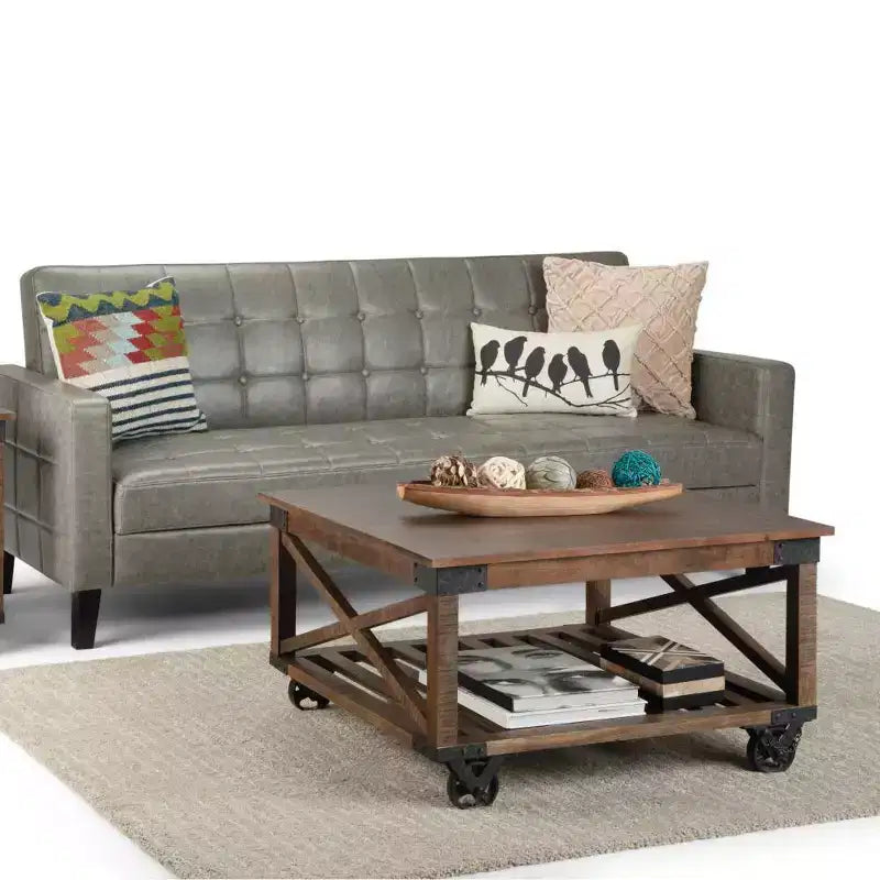 32" Barrie Square Coffee Table Distressed Dark Brown - WyndenHall