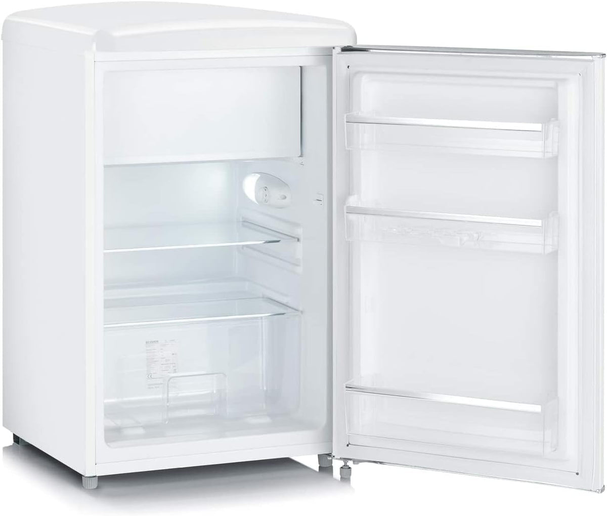 SEVERIN Réfrigérateur Congélateur, Pose libre, Longueur 55 cm, 108L, Classe D, 110 kWh/an, 37 dB, Look rétro, Crème, RKS 8833