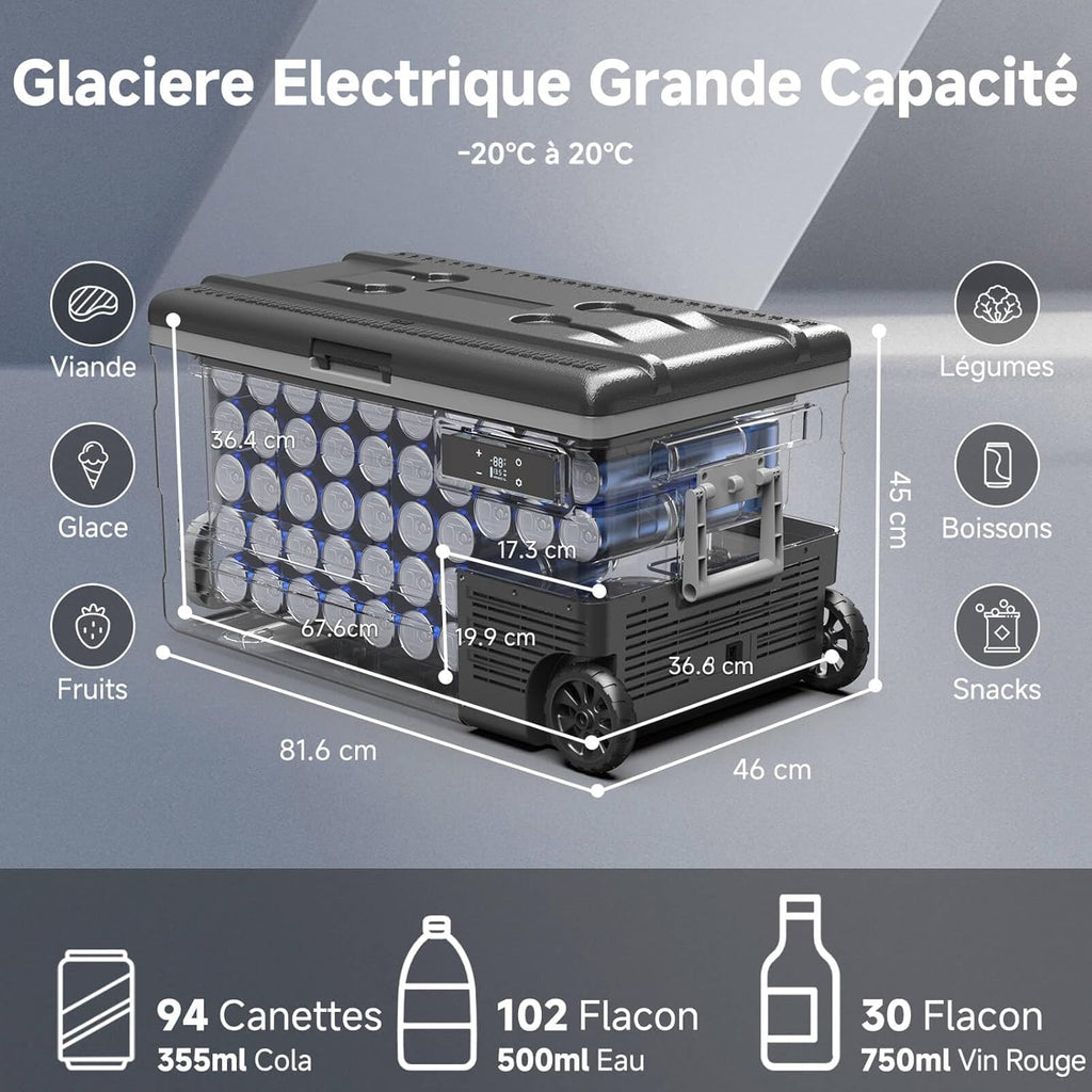 AAOBOSI 45L Glacière à Compresseur, Glaciere électrique -20°C à 20°C, Frigo Camion APP&Bouton Contr?le, 12/24V DC et 100-240V AC Glaciere Camping Pour Voiture, Camion, Bateau et Prise De Courant