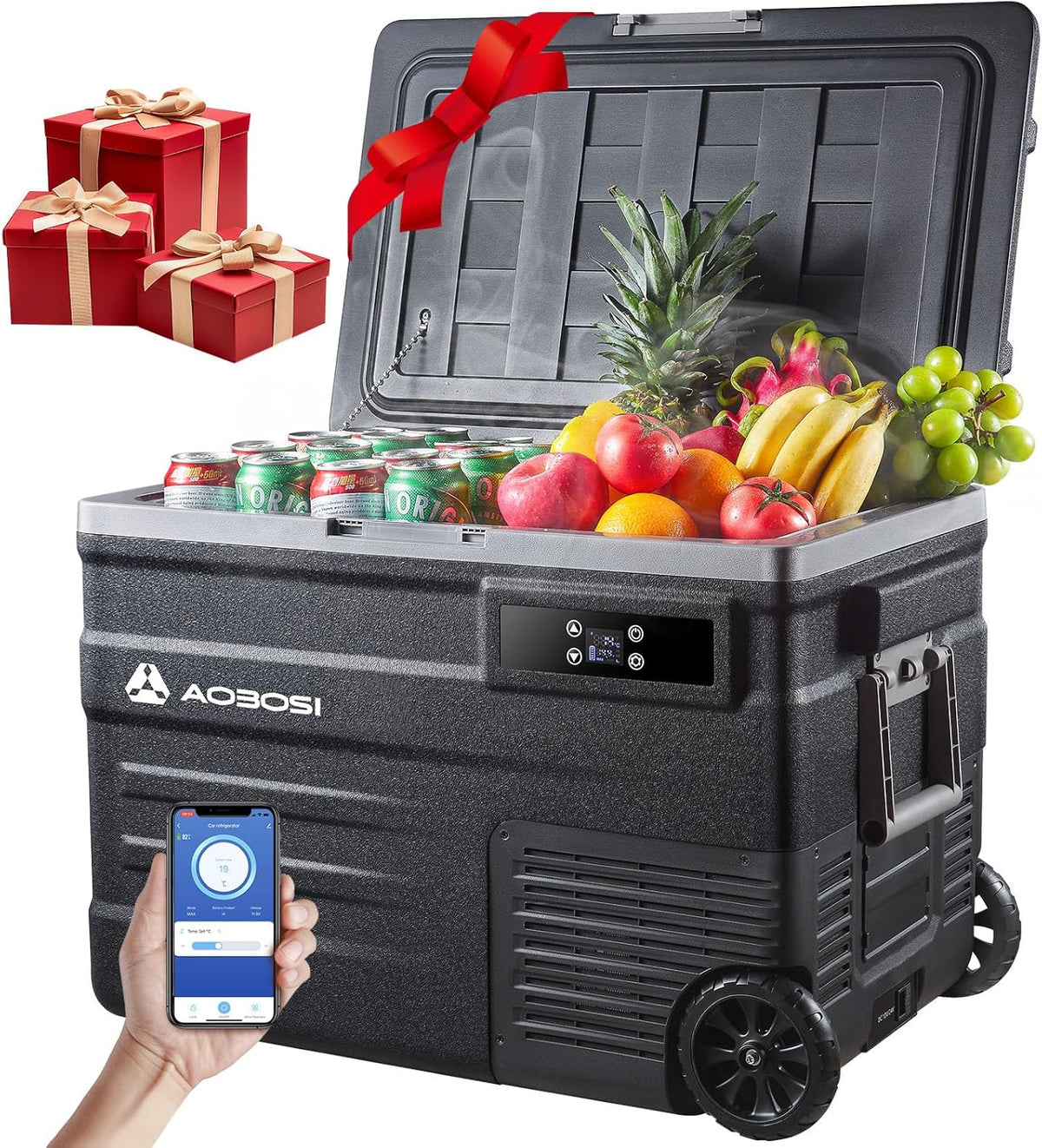 AAOBOSI 45L Glacière à Compresseur, Glaciere électrique -20°C à 20°C, Frigo Camion APP&Bouton Contr?le, 12/24V DC et 100-240V AC Glaciere Camping Pour Voiture, Camion, Bateau et Prise De Courant