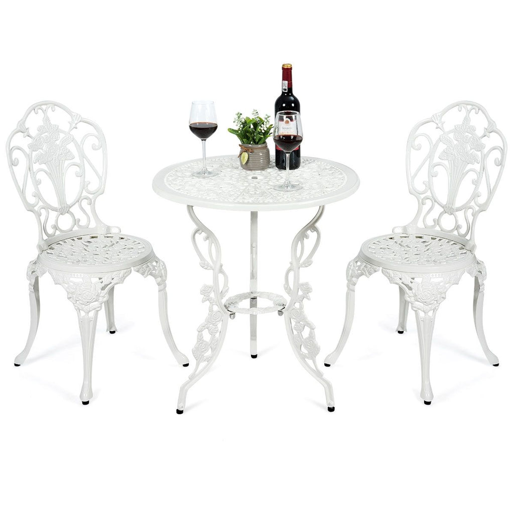 Ensemble Table et 2 Chaises pour Jardin en Aluminium en Forme de Rose Blanc Résistant aux Intempéries