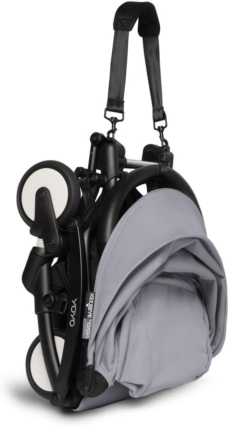 Poussette BABYZEN YOYO2 6+ (Cadre noir + pack couleur Aqua) - Comprend un harnais, un dossier, des arceaux de capote, une bandoulière, un coussin d’assise, et une capote assortie