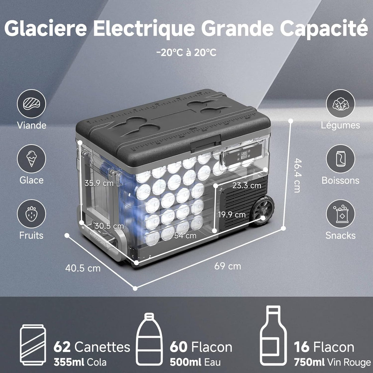 AAOBOSI 45L Glacière à Compresseur, Glaciere électrique -20°C à 20°C, Frigo Camion APP&Bouton Contr?le, 12/24V DC et 100-240V AC Glaciere Camping Pour Voiture, Camion, Bateau et Prise De Courant