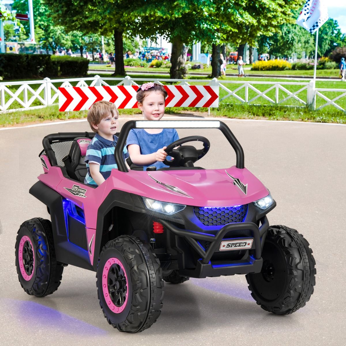 Voiture électrique Enfant 12 V Télécommande pour 3-8 Ans 2 Vitesses Ressort de Suspension Charge 59KG 118x74x71CM Noir/Rose/Rouge