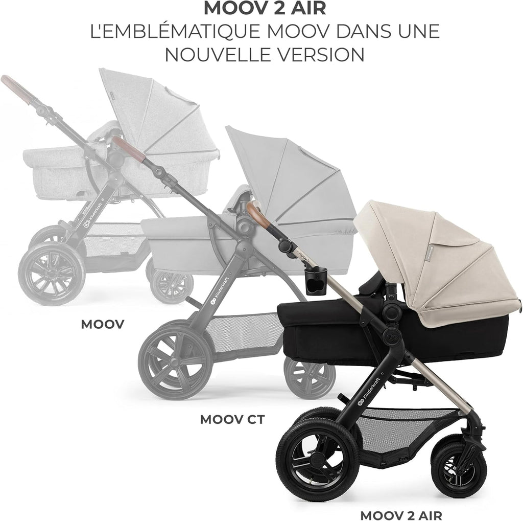 Kinderkraft MOOV2 Poussette 3 en 1, Système de voyage de la naissance à 27 kg, Siège auto Mink PRO I-Size inclus, Capote extensible avec filtre UPF50+, Accessoires pratiques, Gris