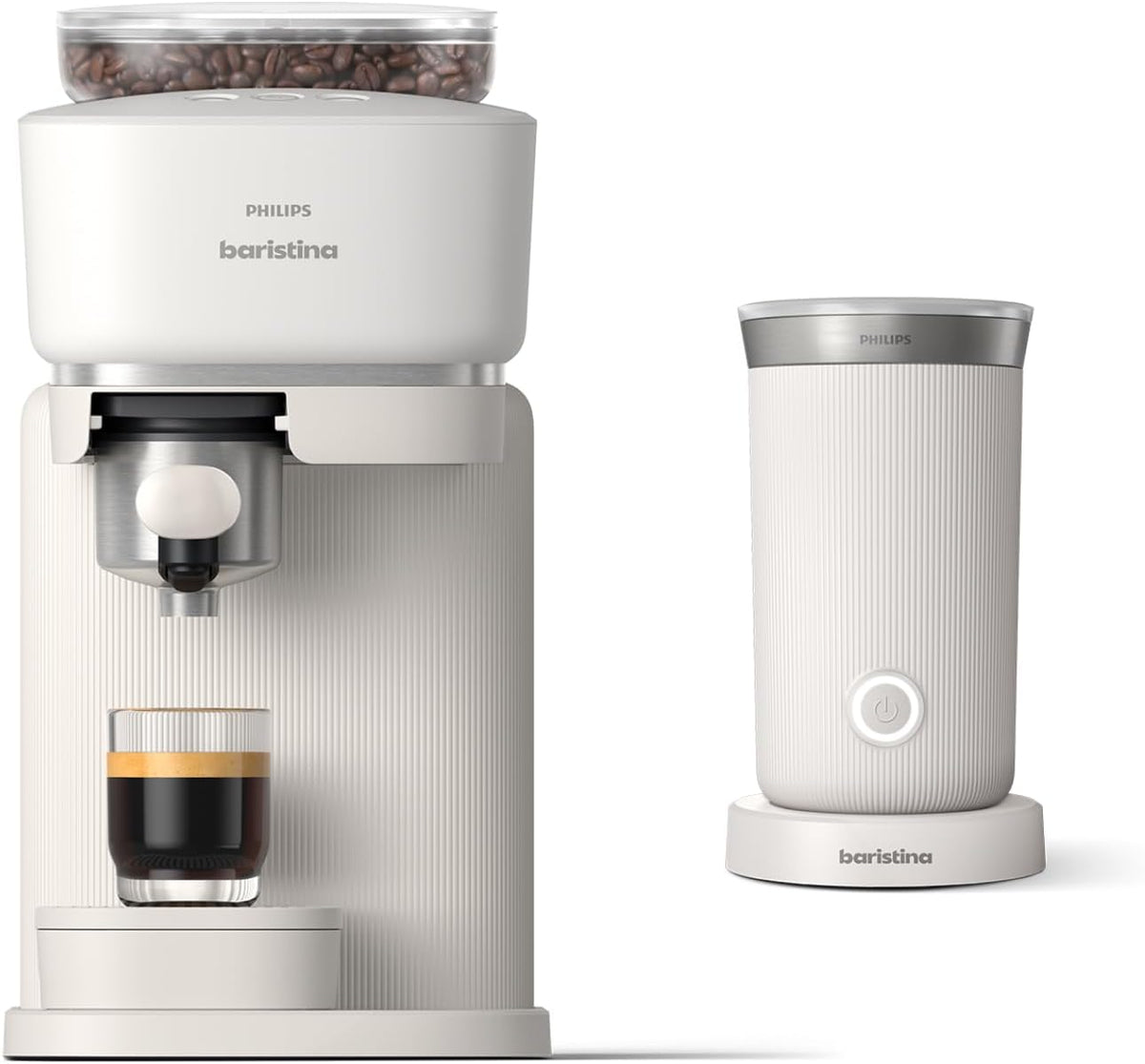 Philips Baristina Machine à expresso - Un véritable expresso, en toute simplicité - Compacte - 16 bars de pression - Broyeur intégré - Machine blanche avec porte-filtre blanc (BAR300/00)
