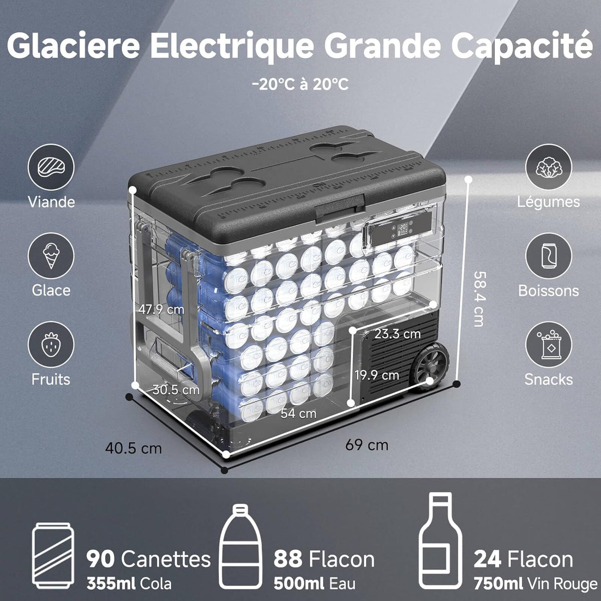AAOBOSI 45L Glacière à Compresseur, Glaciere électrique -20°C à 20°C, Frigo Camion APP&Bouton Contr?le, 12/24V DC et 100-240V AC Glaciere Camping Pour Voiture, Camion, Bateau et Prise De Courant