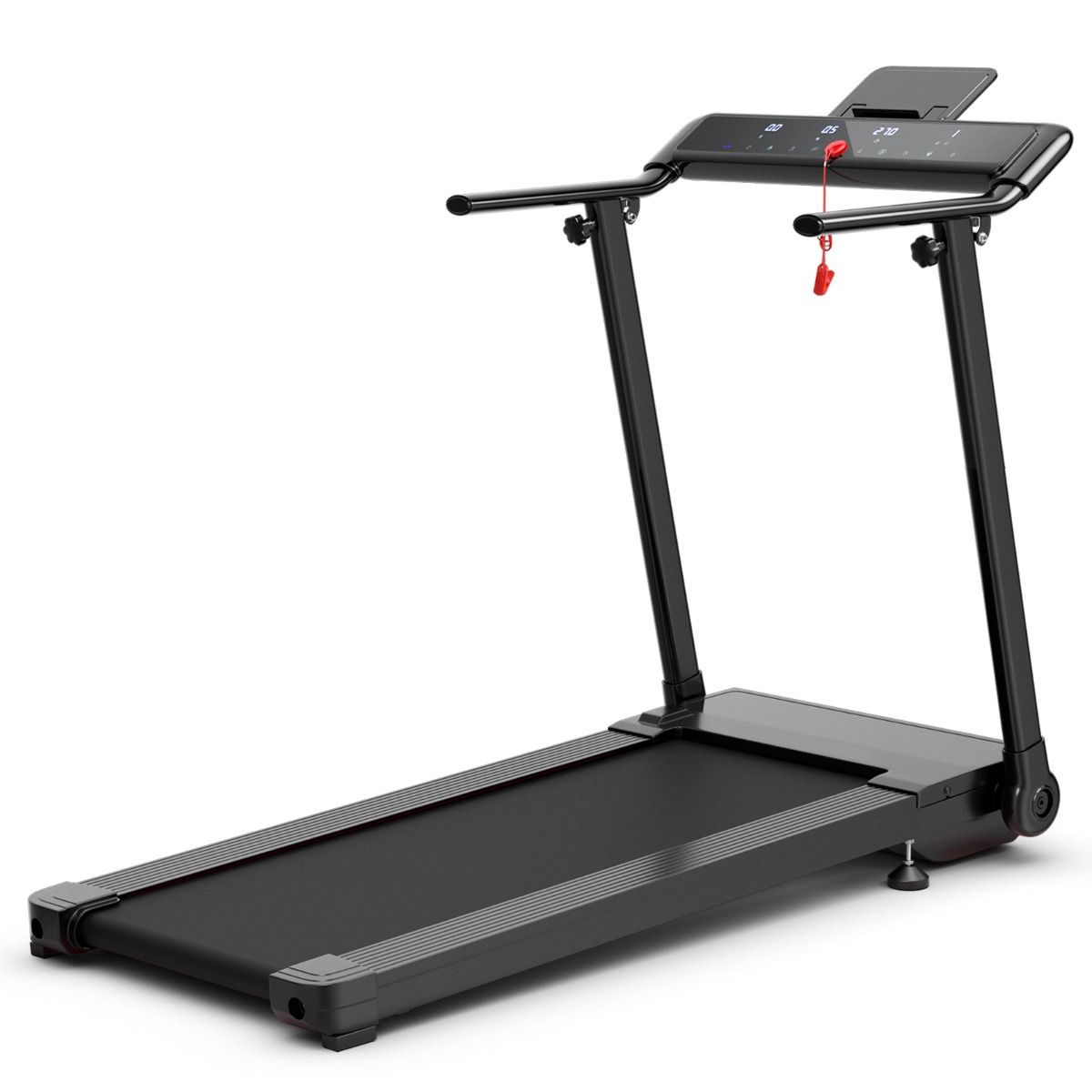 Tapis de Course/Marche Pliable 500W 12 Programmes Prédéfinis 0,8-9,6 Km/h Ecran Tactile LED 4 Touches de Raccourci Noir Support pour Ipad