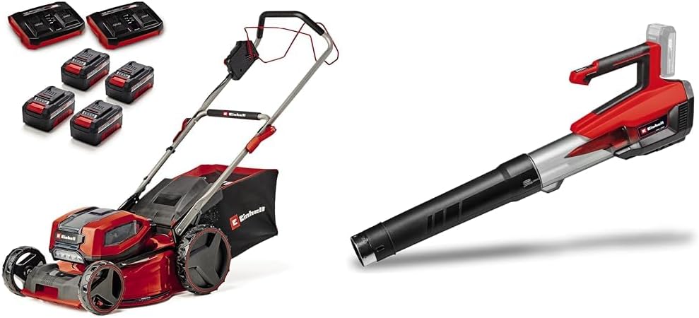 Einhell Professional Tondeuse à gazon sans fil GP-CM 36/47 S HW Li Power X-Change (36V, 47 cm largeur de coupe, autotractée, moteur sans charbon) Livré avec 4 Batteries 4,0Ah et 2 Chargeurs Doubles