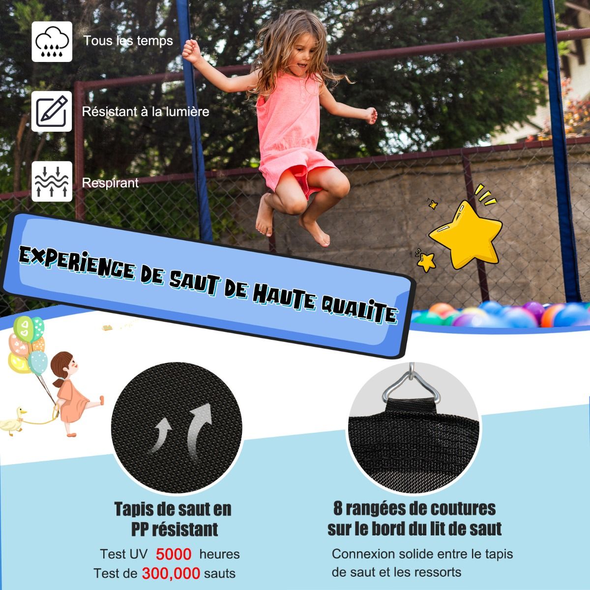 Trampoline d'Extérieur ?366 cm Trampoline avec Panier de Basket Filet de Protection Trampoline pour Enfants et Adultes