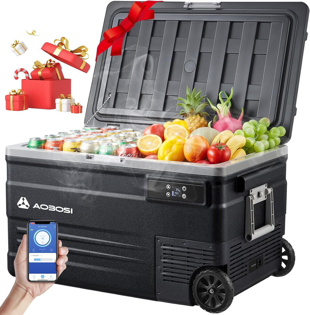 AAOBOSI 45L Glacière à Compresseur, Glaciere électrique -20°C à 20°C, Frigo Camion APP&Bouton Contr?le, 12/24V DC et 100-240V AC Glaciere Camping Pour Voiture, Camion, Bateau et Prise De Courant