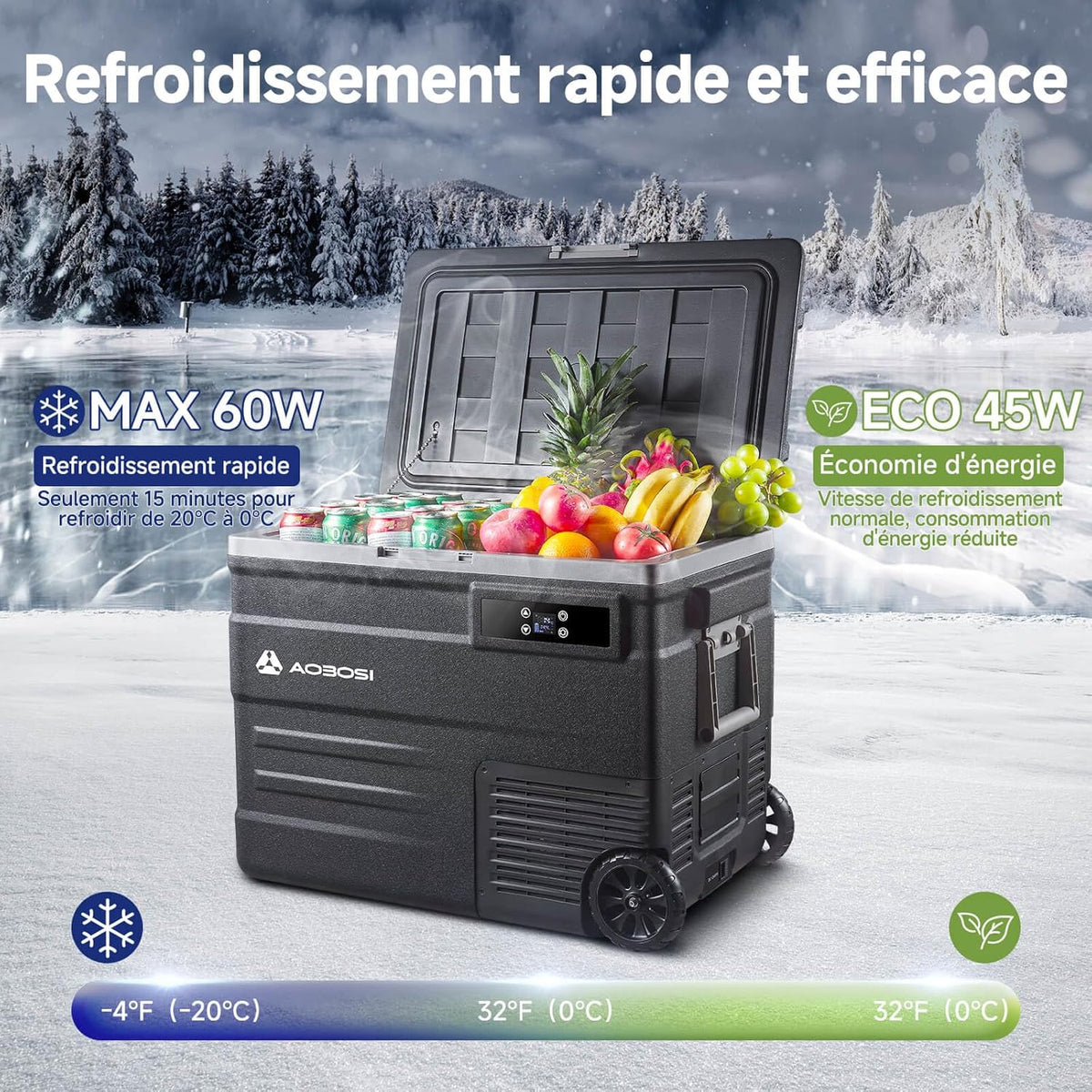 AAOBOSI 45L Glacière à Compresseur, Glaciere électrique -20°C à 20°C, Frigo Camion APP&Bouton Contr?le, 12/24V DC et 100-240V AC Glaciere Camping Pour Voiture, Camion, Bateau et Prise De Courant