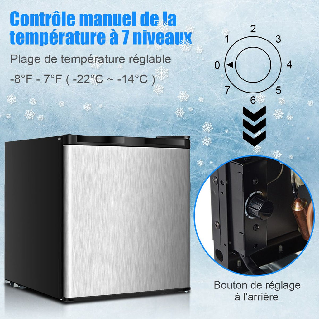 Mini Congélateur Vertical Capacité 31,1 L Porte Réversible en Acier Inoxydable Contr?le Mécanique Température Réglable