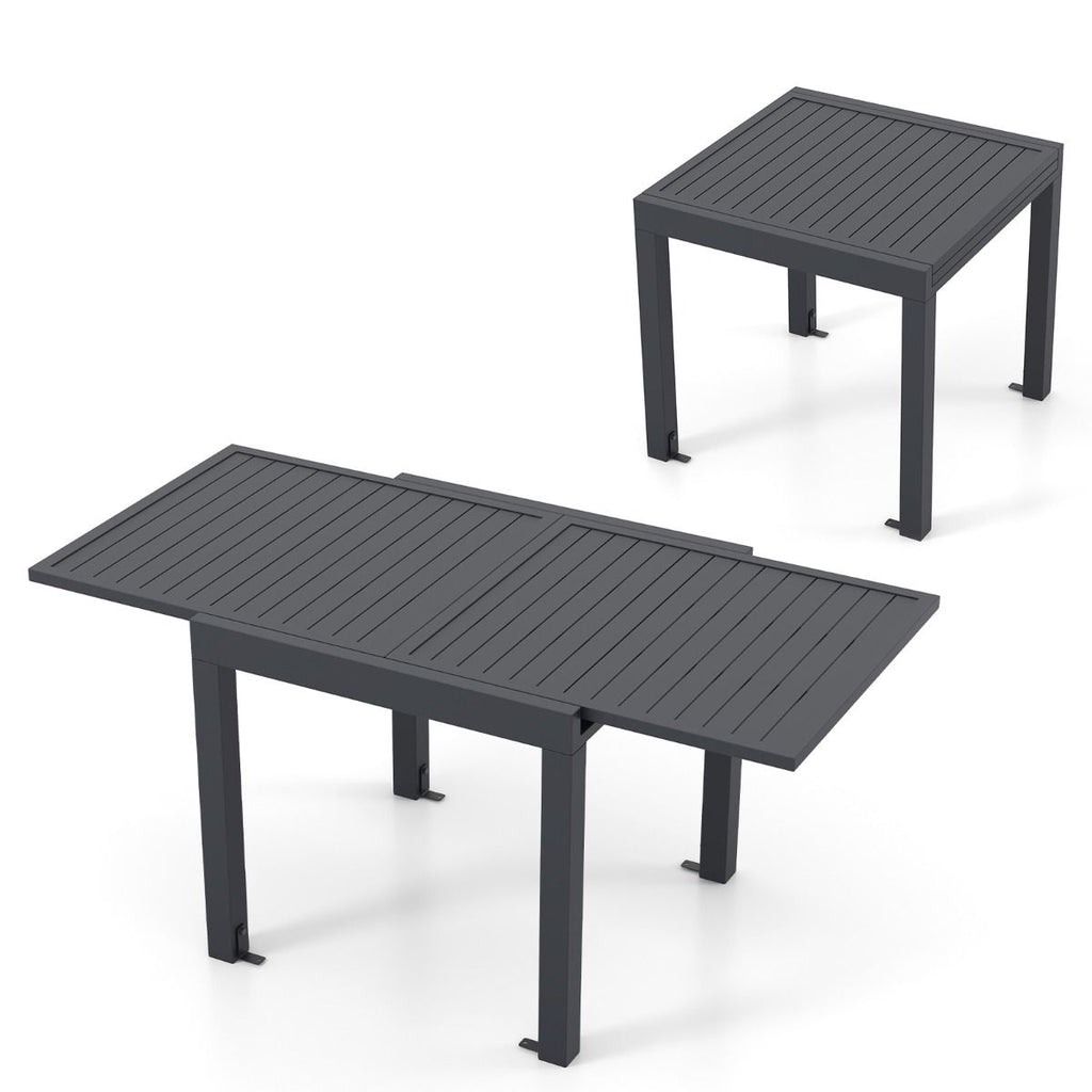 Table de Jardin Extensible en Aluminium Ajustable de 80 à 160 CM Table à Manger Extérieure Plateau à Lattes pour 4-6 Personnes Gris Foncé