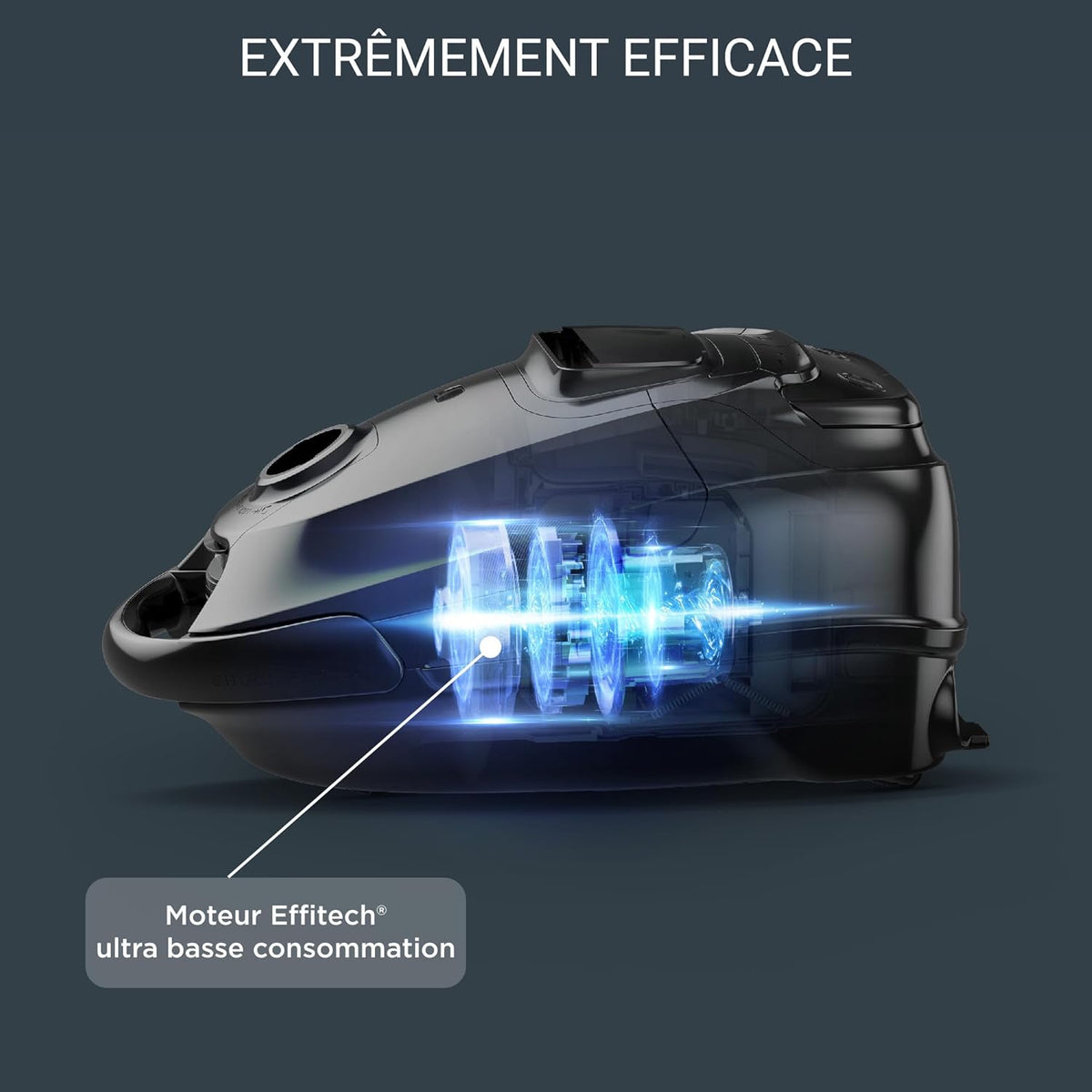 ROWENTA Silence Force Effitech Aspirateur avec Sac, Silencieux 57 DB(A), Basse consommation, Haute Filtration, Rayon d'action 12 m, Fabriqué en France RO7451EA, Bleu