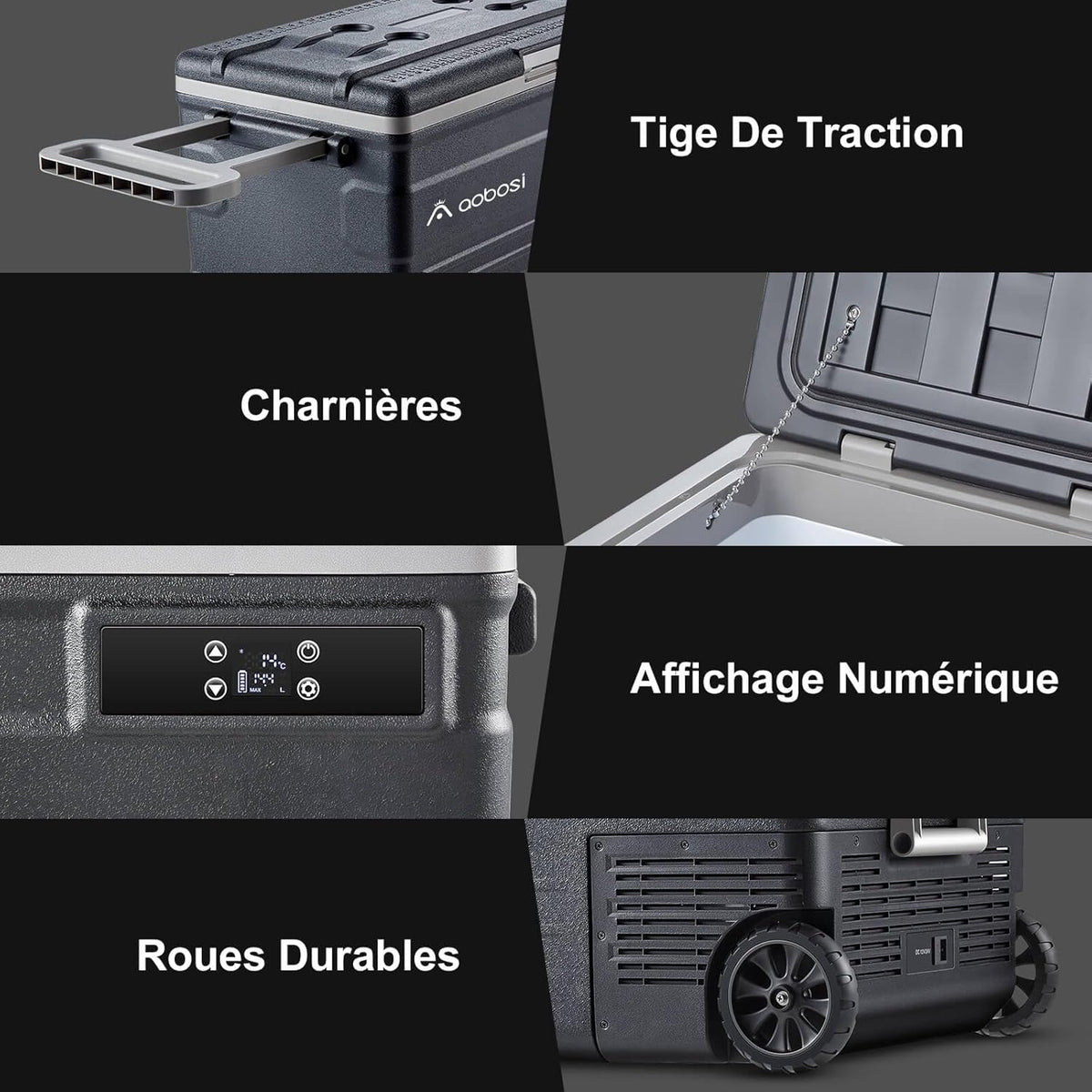 AAOBOSI 45L Glacière à Compresseur, Glaciere électrique -20°C à 20°C, Frigo Camion APP&Bouton Contr?le, 12/24V DC et 100-240V AC Glaciere Camping Pour Voiture, Camion, Bateau et Prise De Courant