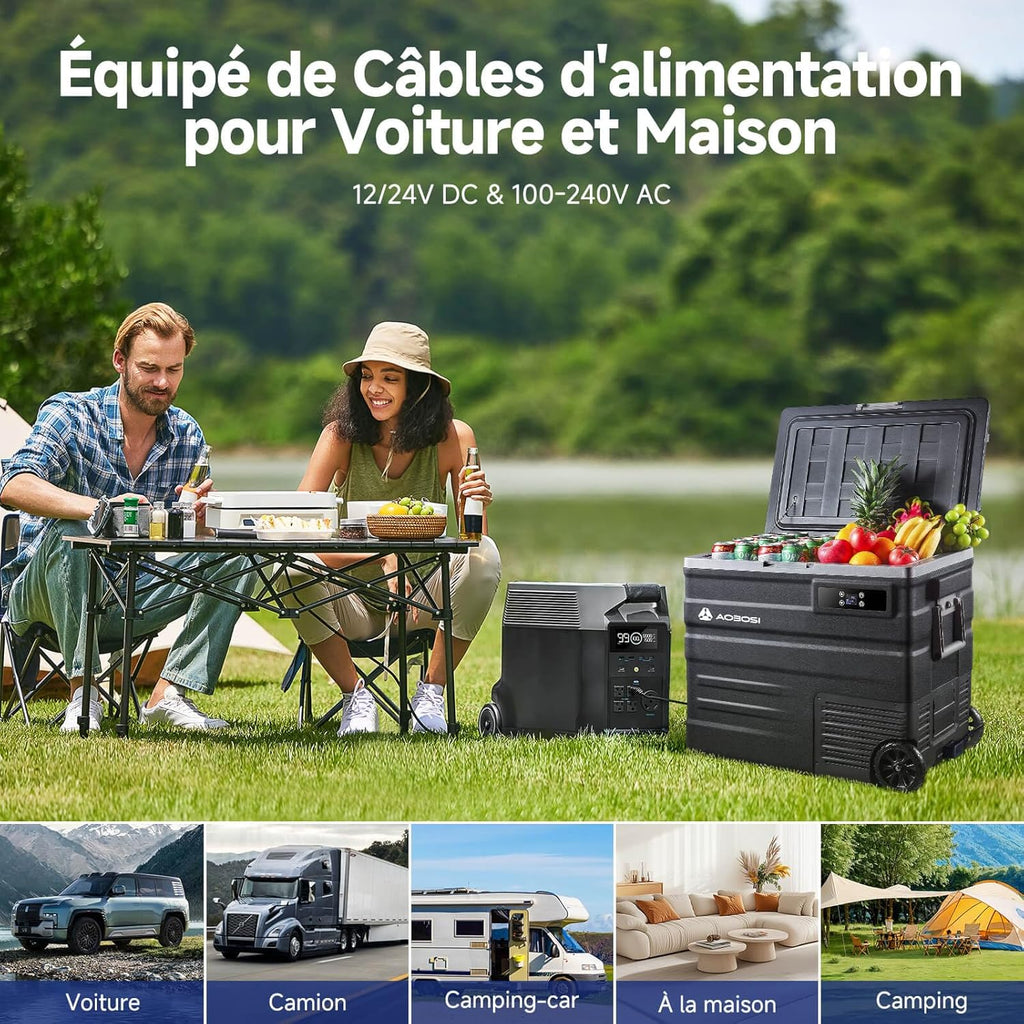 AAOBOSI 45L Glacière à Compresseur, Glaciere électrique -20°C à 20°C, Frigo Camion APP&Bouton Contr?le, 12/24V DC et 100-240V AC Glaciere Camping Pour Voiture, Camion, Bateau et Prise De Courant