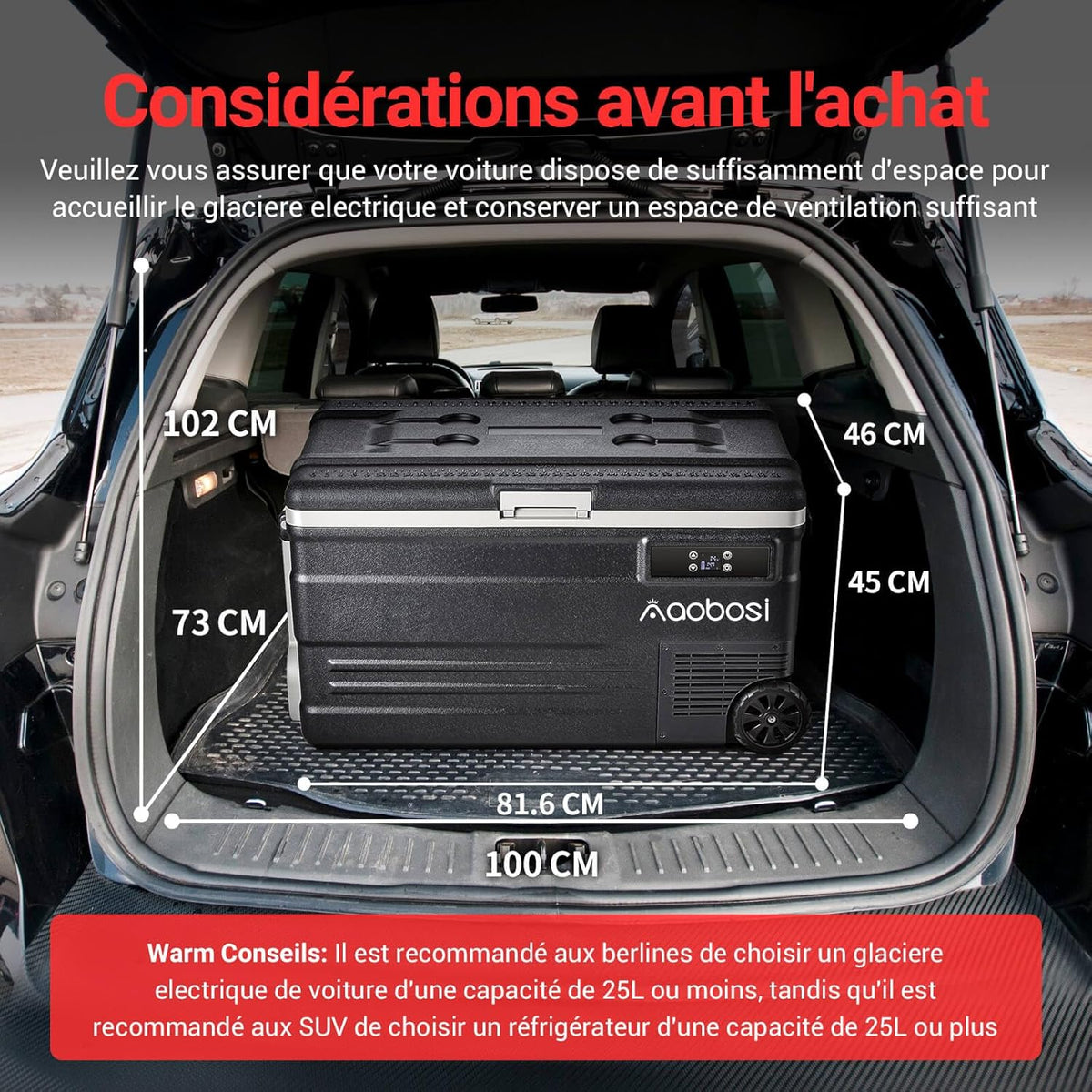 AAOBOSI 45L Glacière à Compresseur, Glaciere électrique -20°C à 20°C, Frigo Camion APP&Bouton Contr?le, 12/24V DC et 100-240V AC Glaciere Camping Pour Voiture, Camion, Bateau et Prise De Courant