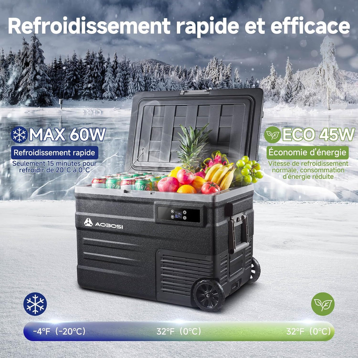 AAOBOSI 45L Glacière à Compresseur, Glaciere électrique -20°C à 20°C, Frigo Camion APP&Bouton Contr?le, 12/24V DC et 100-240V AC Glaciere Camping Pour Voiture, Camion, Bateau et Prise De Courant