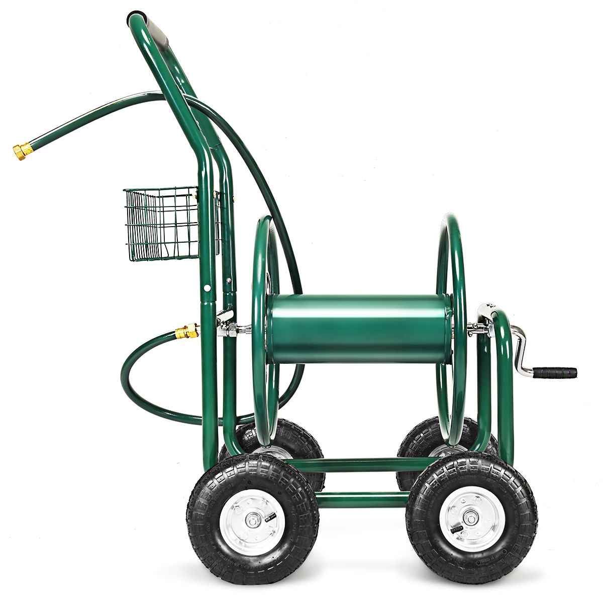 Dévidoir de Tuyau d’Arrosage avec 4 Roulettes Chariot pour 1.7m de Tuyau d’Arrosage Panier, 95x62x113cm, Vert