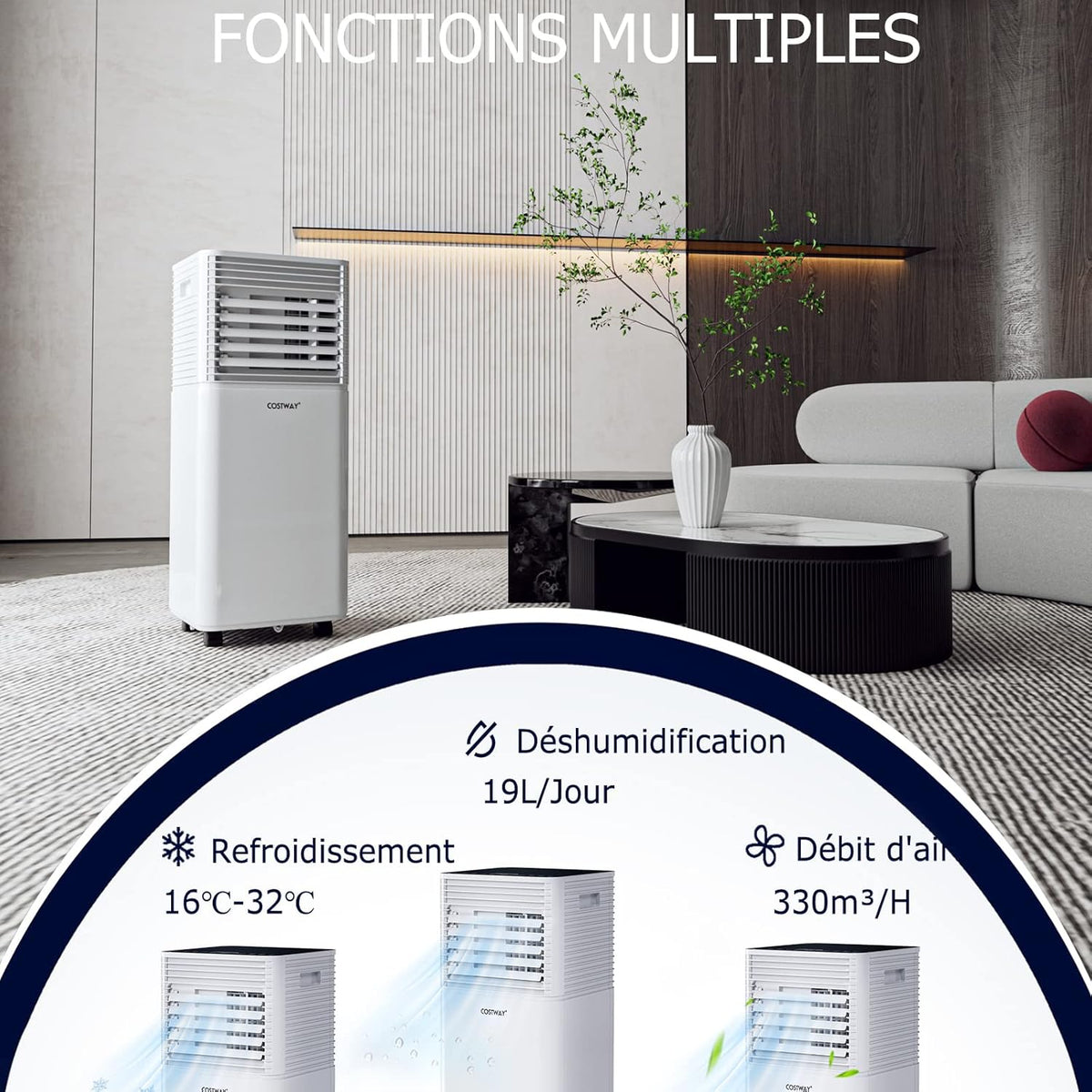 GOPLUS Climatiseur Mobile 9000BTU 2,6kW, Climatiseur 4 en 1 Fonction de Refroidissement, Déshumidification, Ventilation, Mode Nuit, Minuterie 24H, Contr?le Télécommande/écran, 20©O, Noir, R290