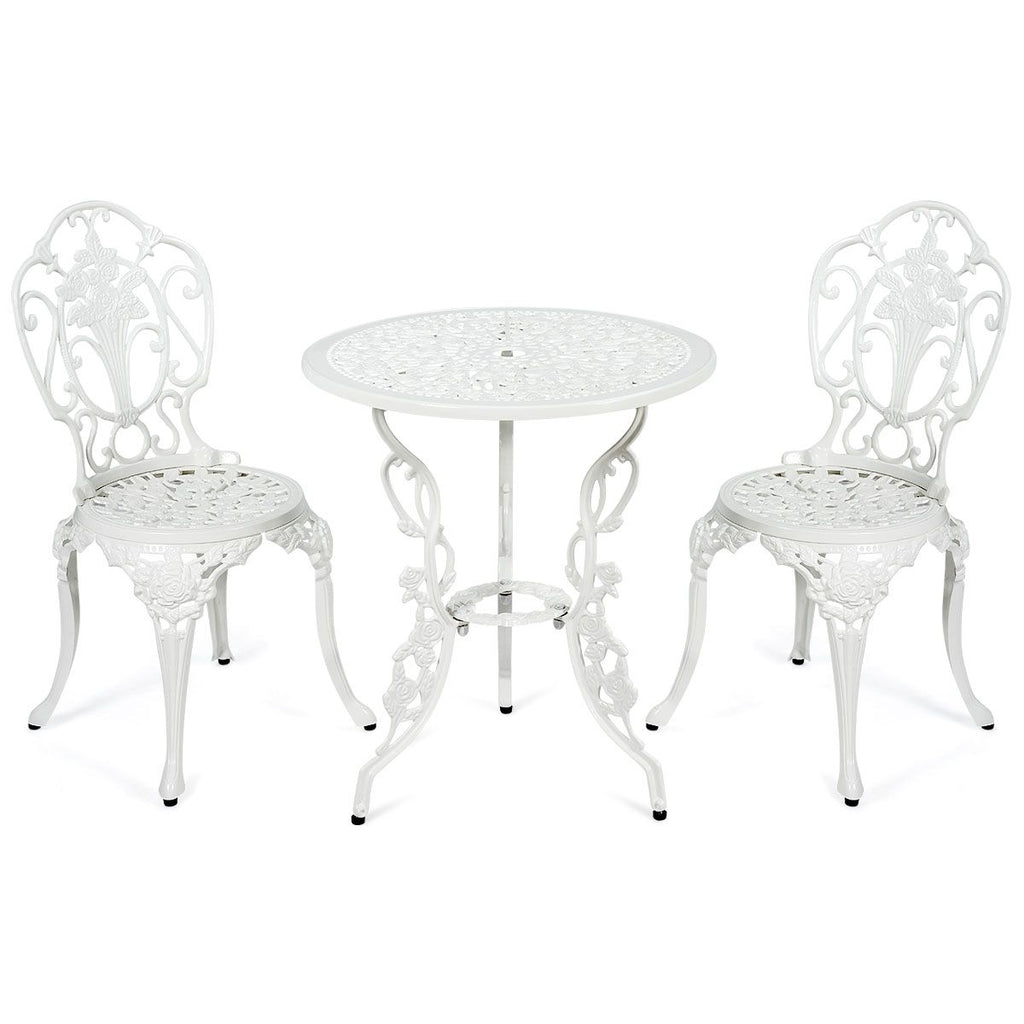 Ensemble Table et 2 Chaises pour Jardin en Aluminium en Forme de Rose Blanc Résistant aux Intempéries