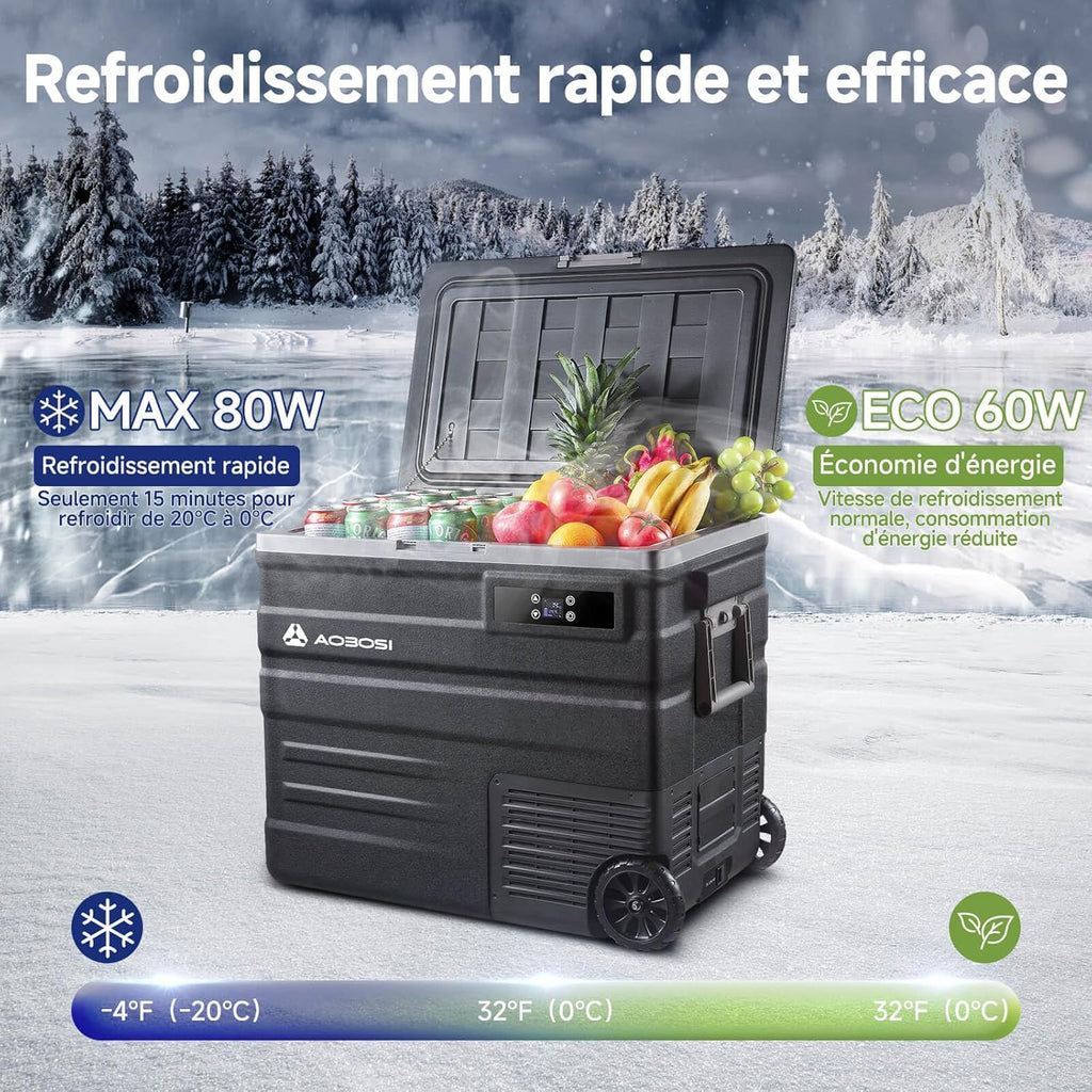 AAOBOSI 45L Glacière à Compresseur, Glaciere électrique -20°C à 20°C, Frigo Camion APP&Bouton Contr?le, 12/24V DC et 100-240V AC Glaciere Camping Pour Voiture, Camion, Bateau et Prise De Courant