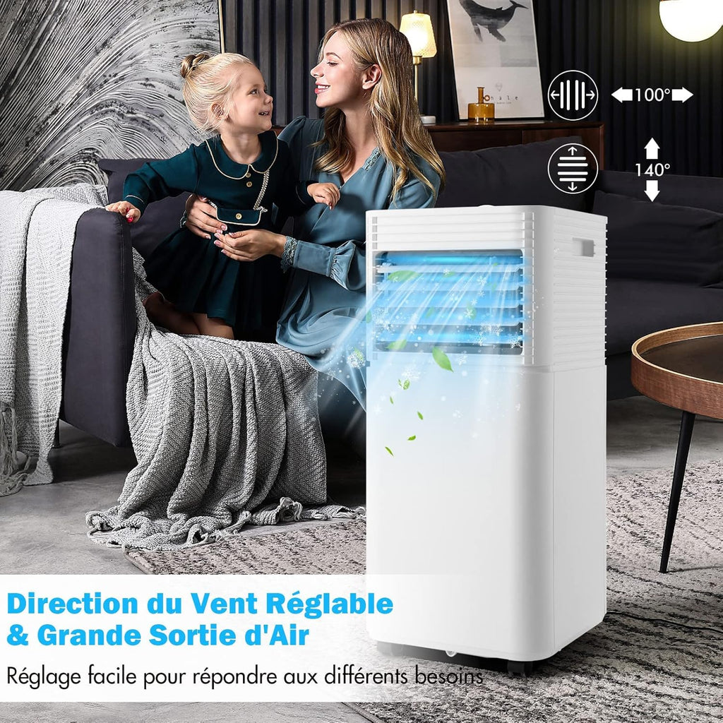 GOPLUS Climatiseur Mobile 9000BTU 2,6kW, Climatiseur 4 en 1 Fonction de Refroidissement, Déshumidification, Ventilation, Mode Nuit, Minuterie 24H, Contr?le Télécommande/écran, 20©O, Noir, R290