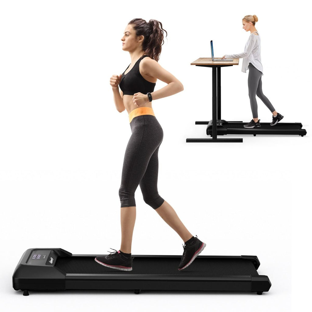 Tapis de Course Mince Tapis de Jogging avec Capacité de 120 Kg Télécommande et écran Led Inclinable à Roulettes Tapis de Course à Glisser Gris/Noir/Rose