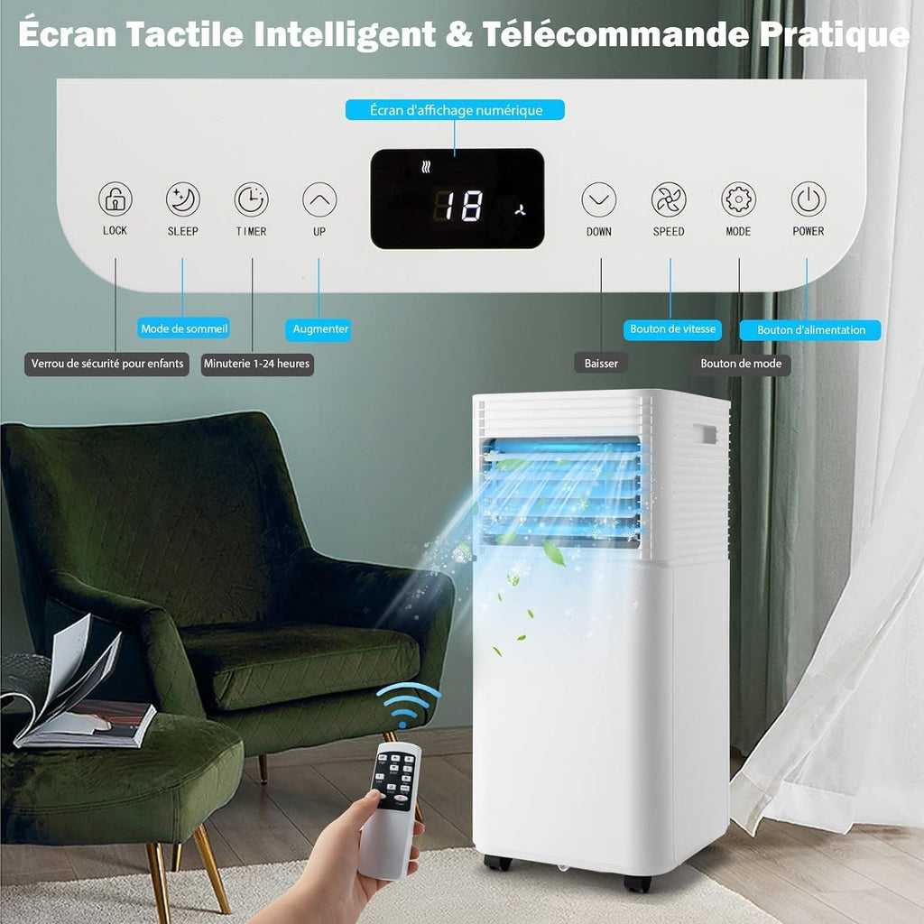GOPLUS Climatiseur Mobile 9000BTU 2,6kW, Climatiseur 4 en 1 Fonction de Refroidissement, Déshumidification, Ventilation, Mode Nuit, Minuterie 24H, Contr?le Télécommande/écran, 20©O, Noir, R290