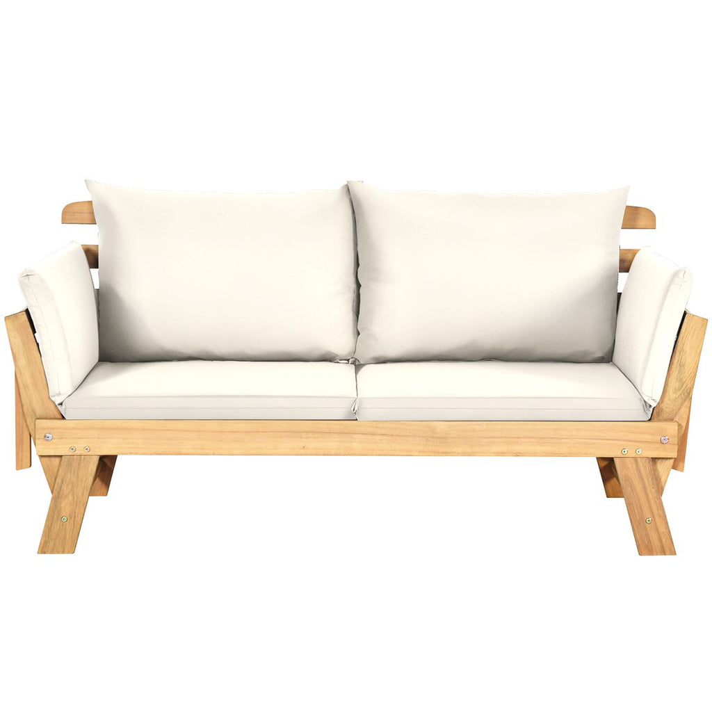 Chaise Longue Convertible avec Coussin Canapé de Jardin 2 en 1 en Bois d’Acacia avec Accoudoir Réglable pour Patio Piscine Jardin Blanc/Gris/Bleu/Rouge