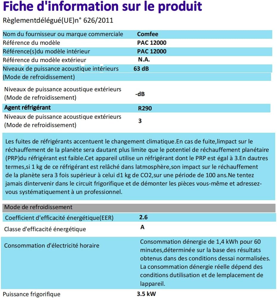 COMFEE' Climatiseur Mobile 9000 BTU/h 2,6kW, 3-EN-1 Refroidisseur Déshumidificateur Ventilateur, Fonction Follow me, Minuterie, Mode nuit, Pour salon et maison de 33©O/88m3, MPPH-09CRN7, R290
