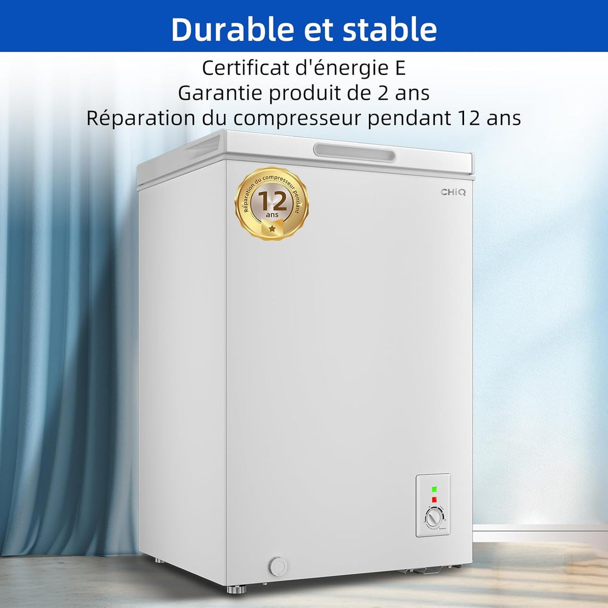 Congélateur coffre CHiQ 142L, 63,5 x 55,6 x 83,5cm, Congélateur Inverter, Affichage de la température extérieure, Mode de congélation rapide -32°C, Grille métallique,Faible bruit