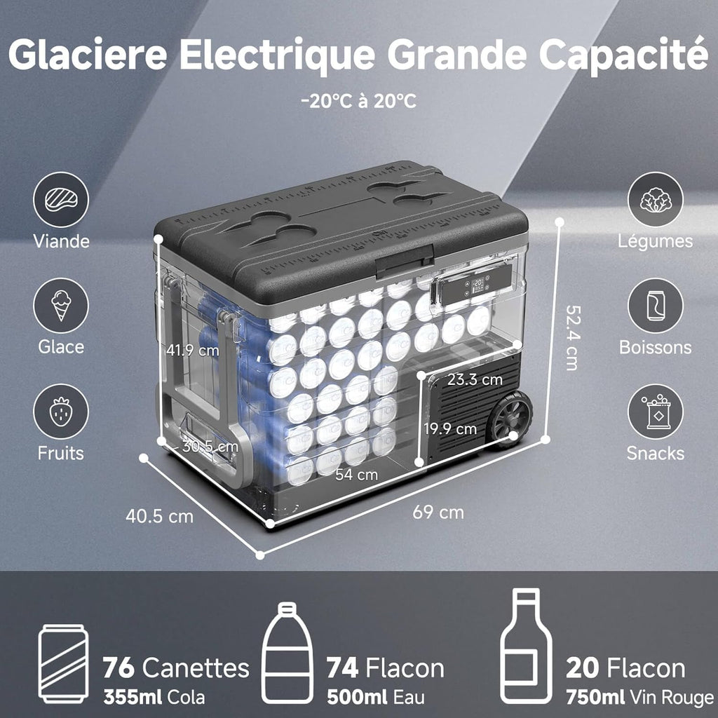 AAOBOSI 45L Glacière à Compresseur, Glaciere électrique -20°C à 20°C, Frigo Camion APP&Bouton Contr?le, 12/24V DC et 100-240V AC Glaciere Camping Pour Voiture, Camion, Bateau et Prise De Courant