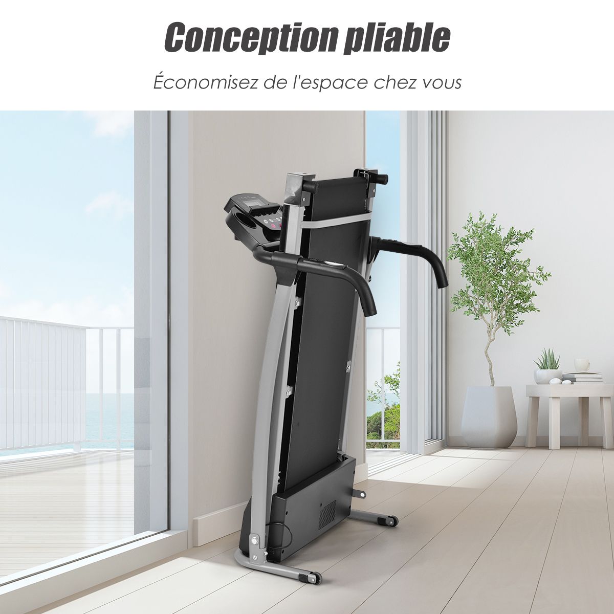 Tapis de Course électrique Pliable avec écran et Moniteur de Fréquence Cardiaque avec Vitesse de 1 à 10 km/h et 12 Programmes Noir