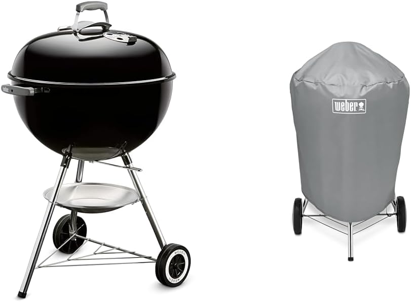 Weber Classic Kettle barbecue au charbon de bois, surface de cuisson ? 57cm, barbecue avec couvercle et cuve en acier emaillé, thermomètre intégré au couvercle, trépied et roues - Noir (1341504)