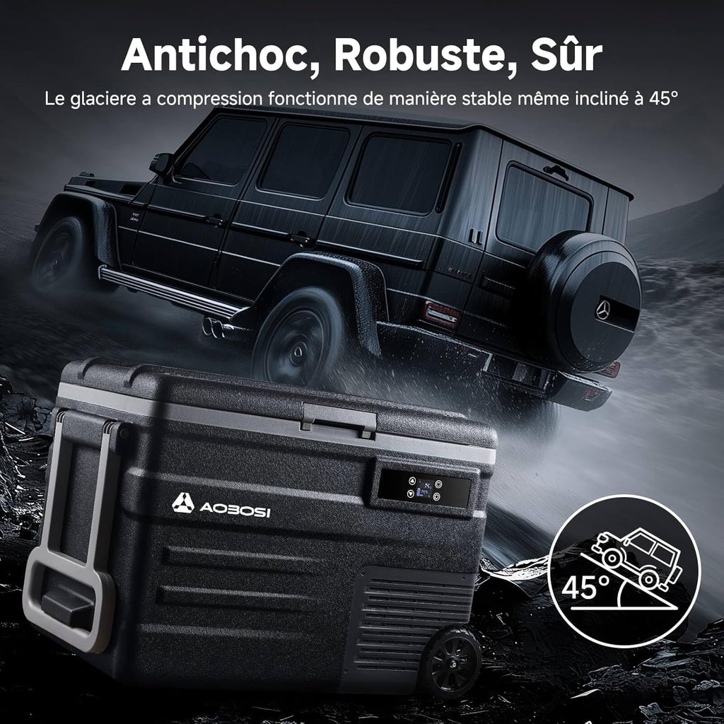 AAOBOSI 45L Glacière à Compresseur, Glaciere électrique -20°C à 20°C, Frigo Camion APP&Bouton Contr?le, 12/24V DC et 100-240V AC Glaciere Camping Pour Voiture, Camion, Bateau et Prise De Courant
