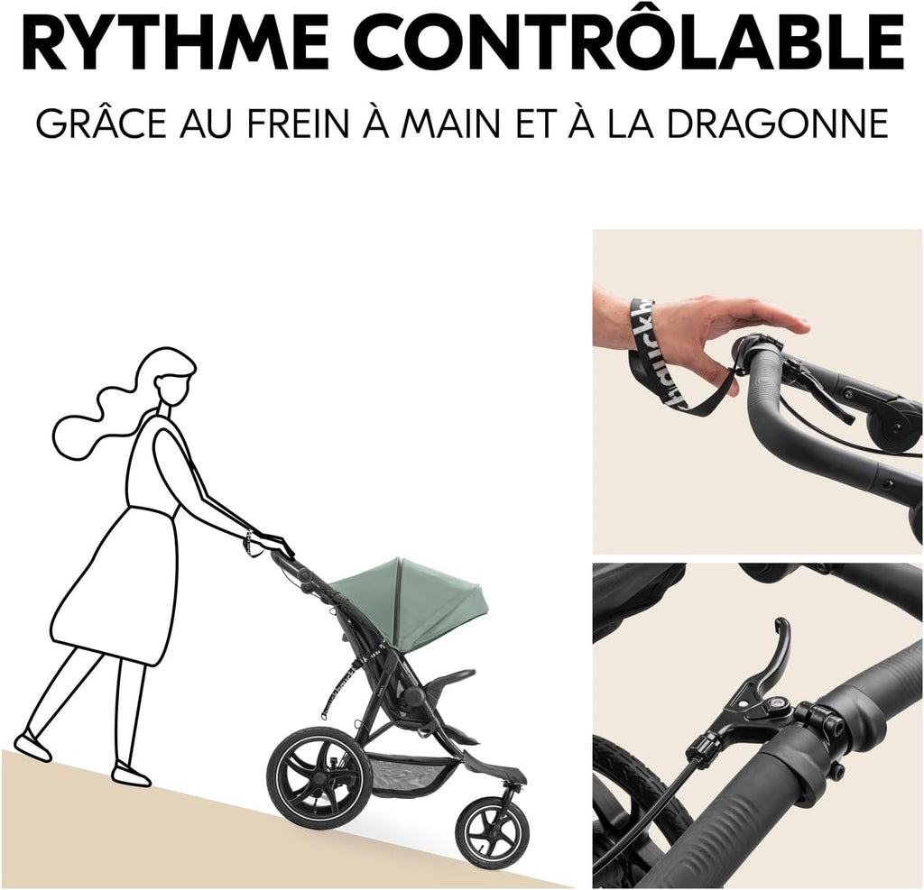hauck Poussette 3 Roues Runner 3, Tout Terrain avec Roues XL Gonflables, Jusqu'à 22 kg, Frein à Main, Suspension, Canopy UPF 50+, Pliable, Panier, Position Allongée, Porte-Gobelet (Jungle Green)