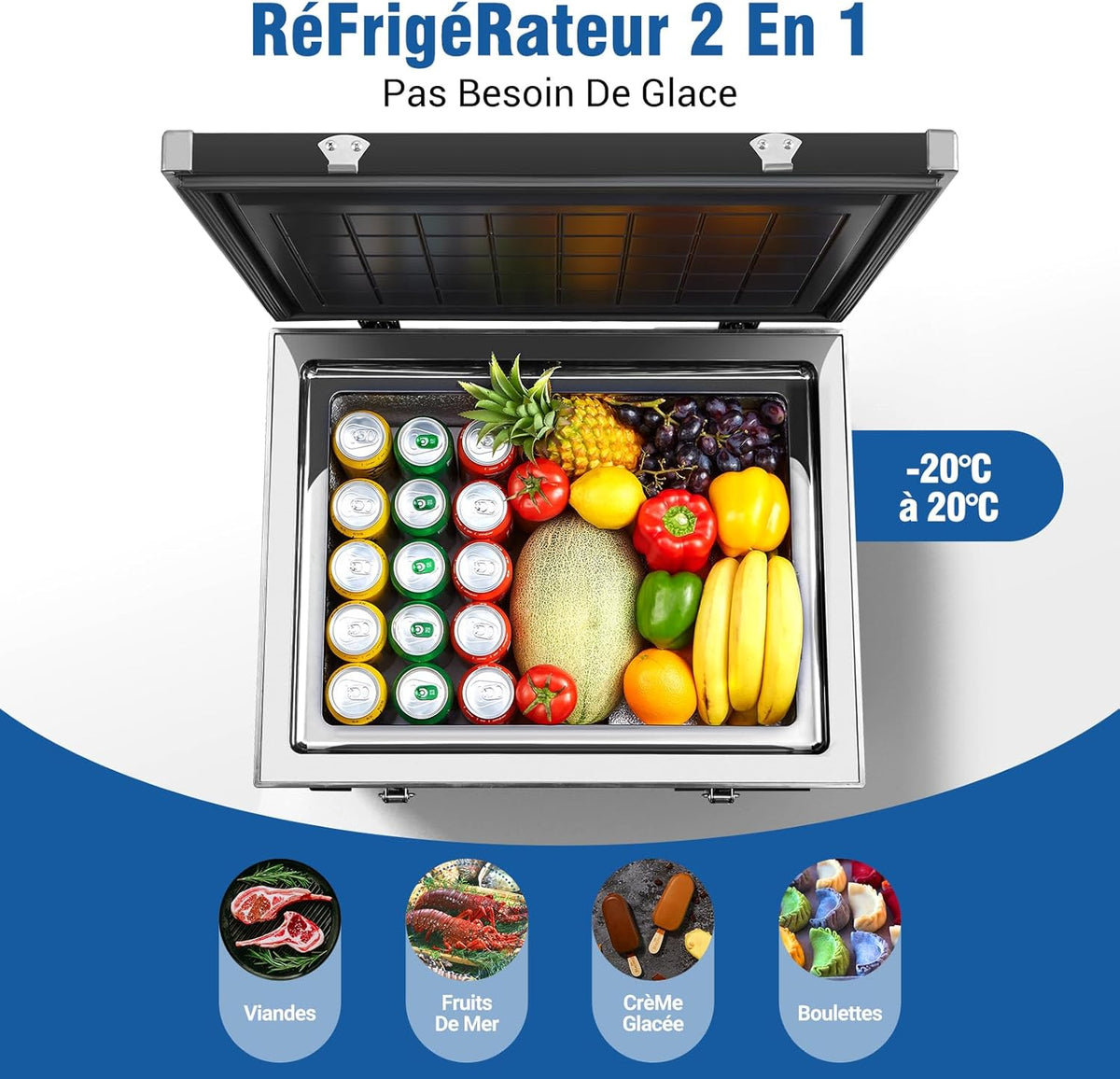 AAOBOSI 45L Glacière à Compresseur, Glaciere électrique -20°C à 20°C, Frigo Camion APP&Bouton Contr?le, 12/24V DC et 100-240V AC Glaciere Camping Pour Voiture, Camion, Bateau et Prise De Courant